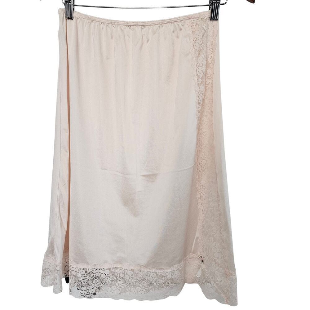 Vintage Slip Skirt Womens Large Light Pink Lace 80s Glam Fairy Coquette Sexy